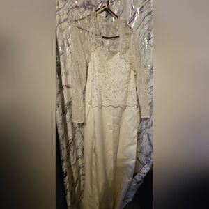 Formal Ivory Satin & Beaded Lace Dress Set